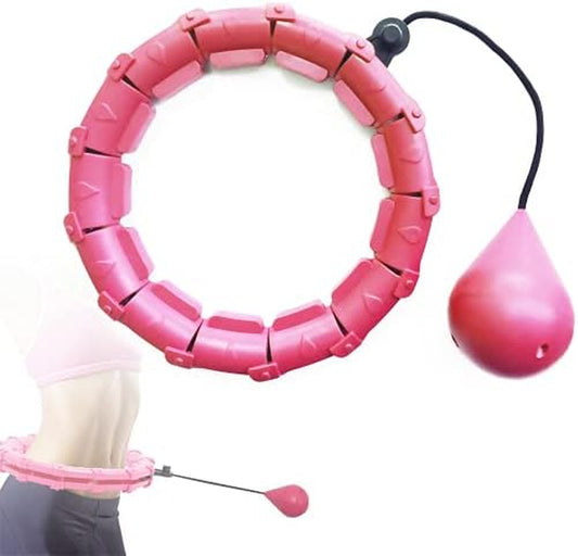 Smart Weighted Fit Hoop 24 Detachable Knots Adjustable with Auto-Spinning Hoop, Abdomen Fitness Weight Loss Massage, Suitable for Adults and Kids Exercising(Pink)